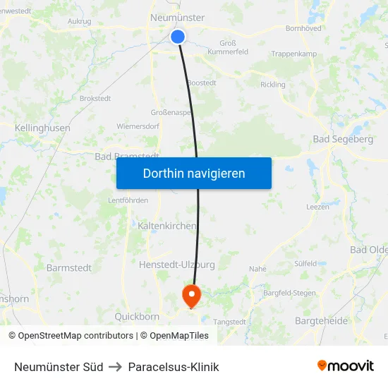 Neumünster Süd to Paracelsus-Klinik map