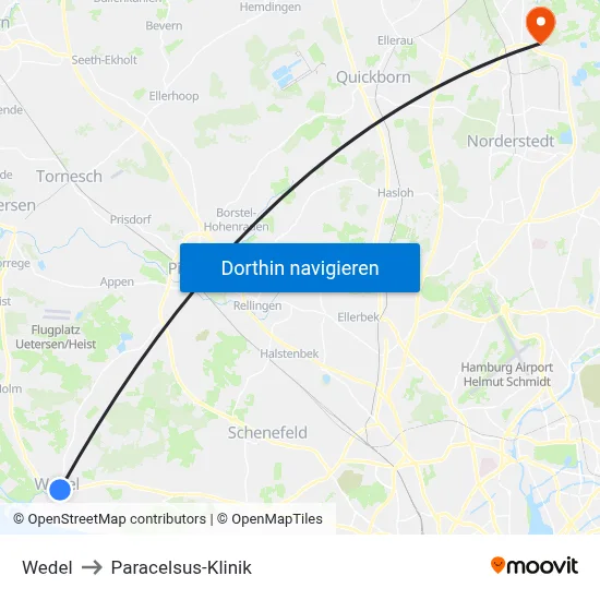Wedel to Paracelsus-Klinik map