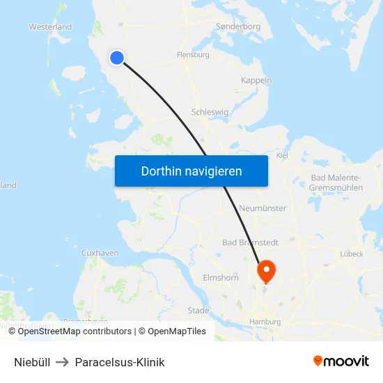 Niebüll to Paracelsus-Klinik map