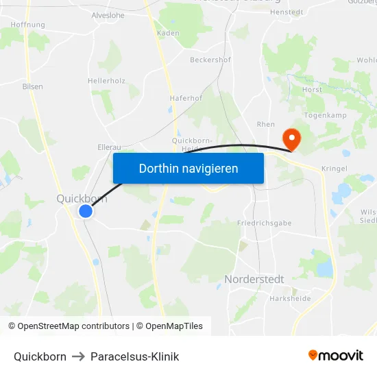 Quickborn to Paracelsus-Klinik map