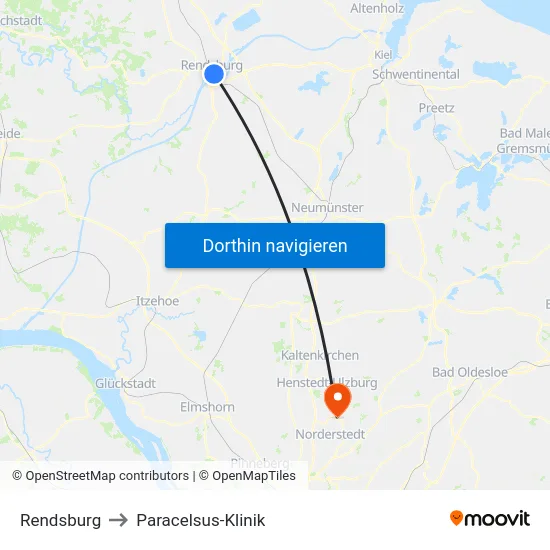 Rendsburg to Paracelsus-Klinik map