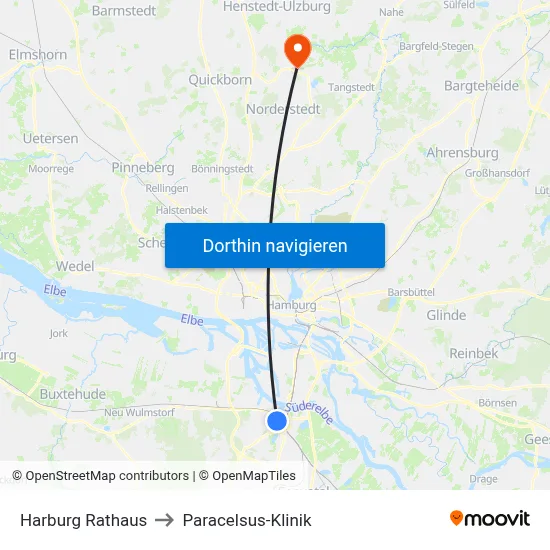Harburg Rathaus to Paracelsus-Klinik map