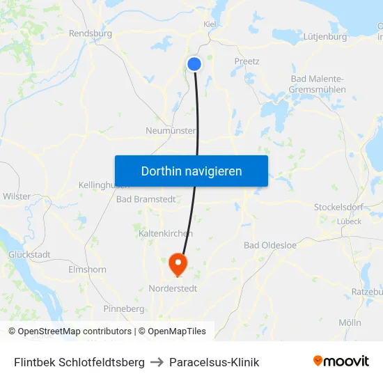 Flintbek Schlotfeldtsberg to Paracelsus-Klinik map
