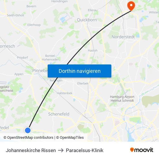 Johanneskirche Rissen to Paracelsus-Klinik map