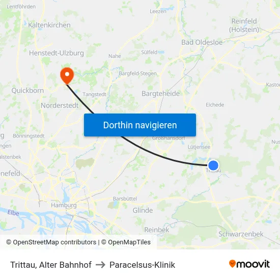 Trittau, Alter Bahnhof to Paracelsus-Klinik map