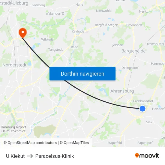 U Kiekut to Paracelsus-Klinik map