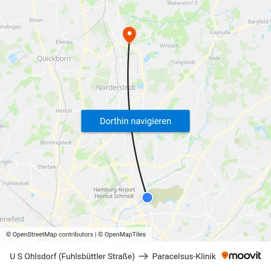 U S Ohlsdorf (Fuhlsbüttler Straße) to Paracelsus-Klinik map