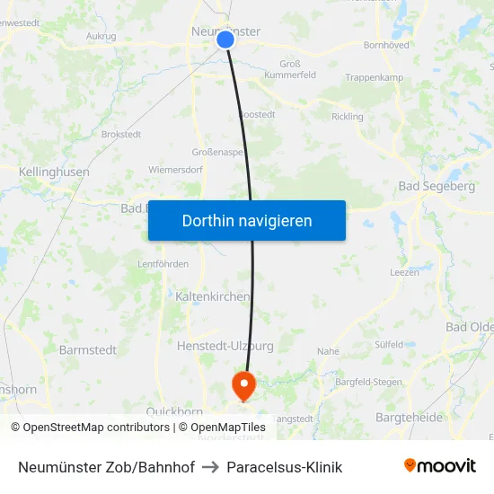 Neumünster Zob/Bahnhof to Paracelsus-Klinik map