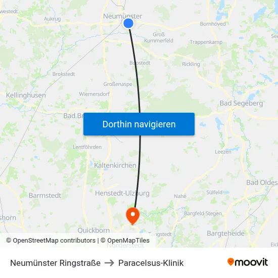 Neumünster Ringstraße to Paracelsus-Klinik map