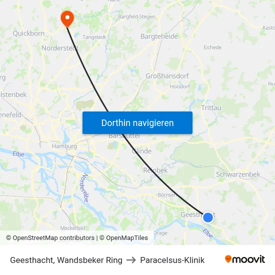 Geesthacht, Wandsbeker Ring to Paracelsus-Klinik map