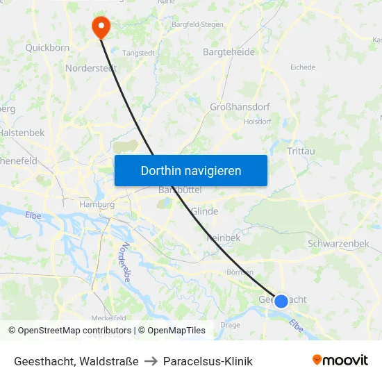 Geesthacht, Waldstraße to Paracelsus-Klinik map