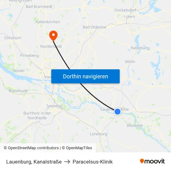 Lauenburg, Kanalstraße to Paracelsus-Klinik map