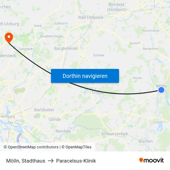 Mölln, Stadthaus to Paracelsus-Klinik map