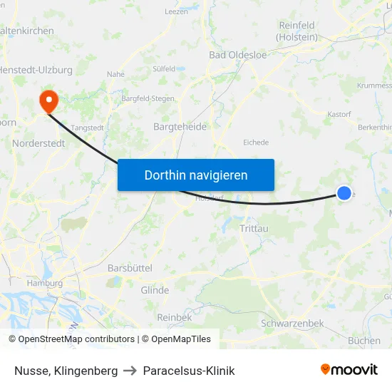 Nusse, Klingenberg to Paracelsus-Klinik map