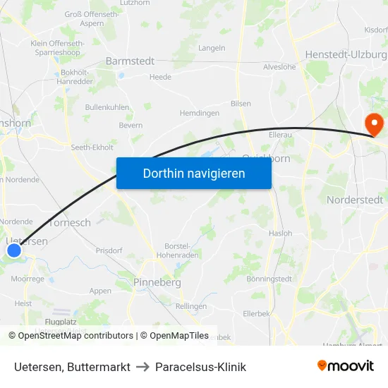 Uetersen, Buttermarkt to Paracelsus-Klinik map