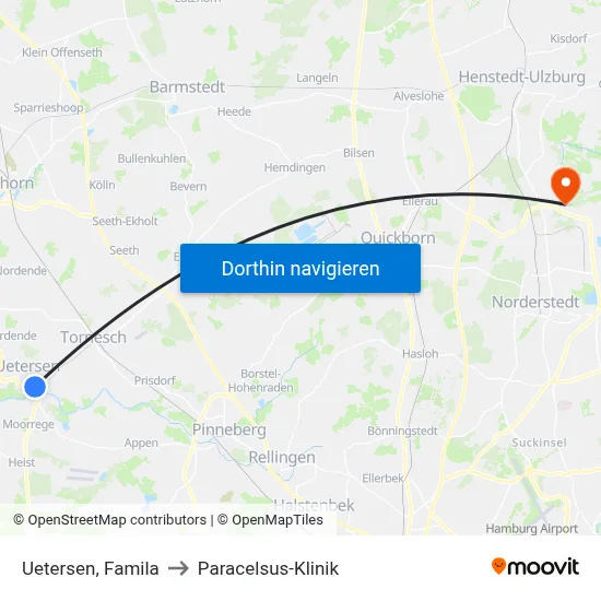 Uetersen, Famila to Paracelsus-Klinik map