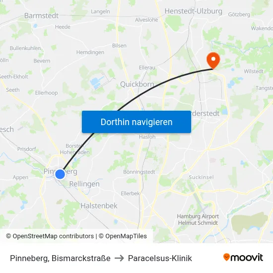 Pinneberg, Bismarckstraße to Paracelsus-Klinik map