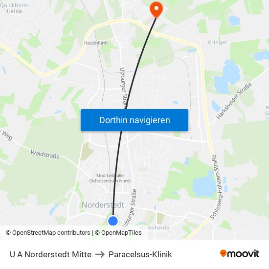 U A Norderstedt Mitte to Paracelsus-Klinik map