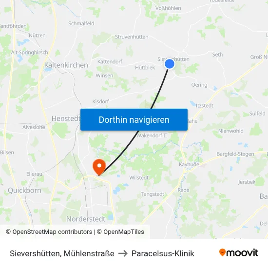 Sievershütten, Mühlenstraße to Paracelsus-Klinik map