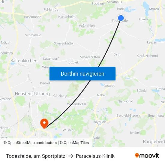 Todesfelde, am Sportplatz to Paracelsus-Klinik map