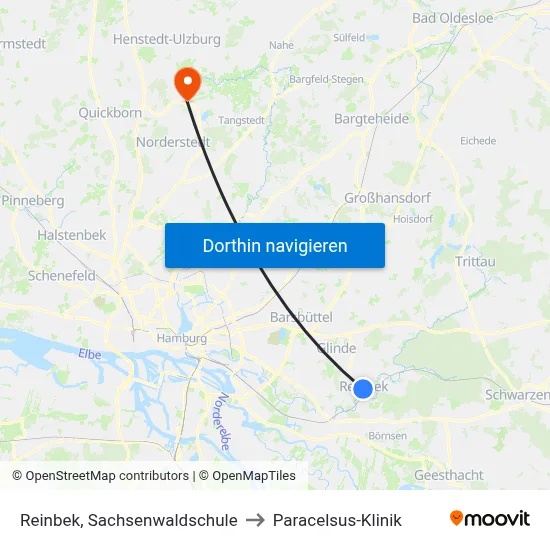 Reinbek, Sachsenwaldschule to Paracelsus-Klinik map