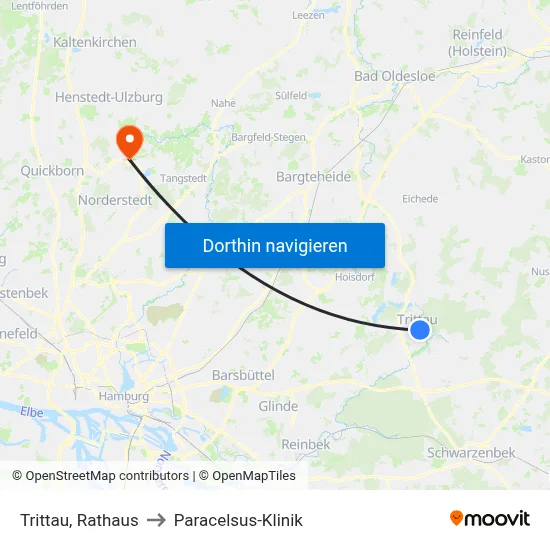 Trittau, Rathaus to Paracelsus-Klinik map