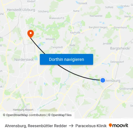 Ahrensburg, Reesenbüttler Redder to Paracelsus-Klinik map