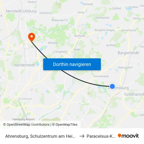 Ahrensburg, Schulzentrum am Heimgarten to Paracelsus-Klinik map