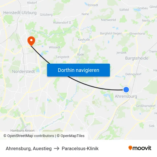 Ahrensburg, Auestieg to Paracelsus-Klinik map