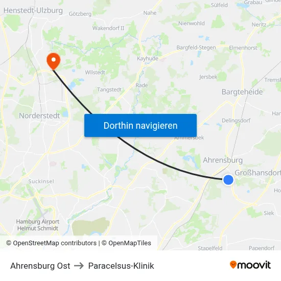 Ahrensburg Ost to Paracelsus-Klinik map