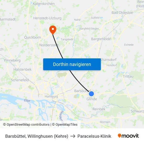 Barsbüttel, Willinghusen (Kehre) to Paracelsus-Klinik map