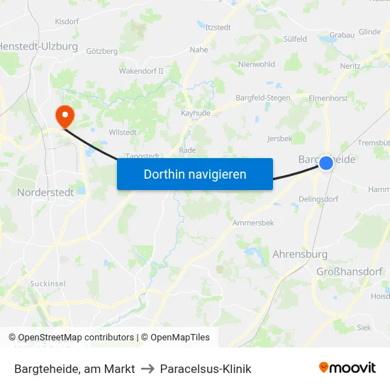 Bargteheide, am Markt to Paracelsus-Klinik map