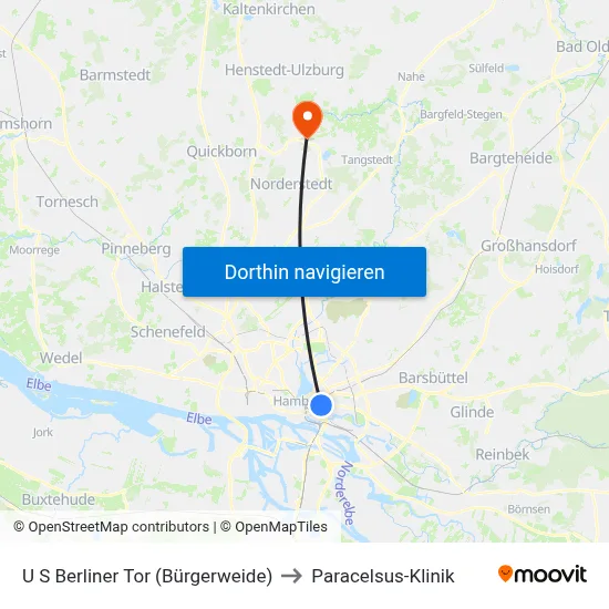 U S Berliner Tor (Bürgerweide) to Paracelsus-Klinik map
