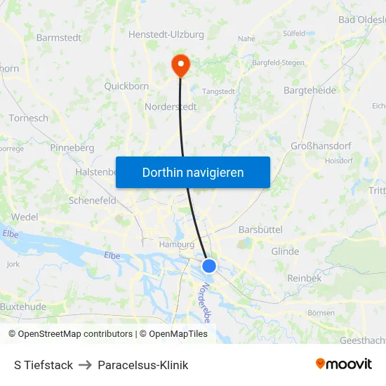S Tiefstack to Paracelsus-Klinik map