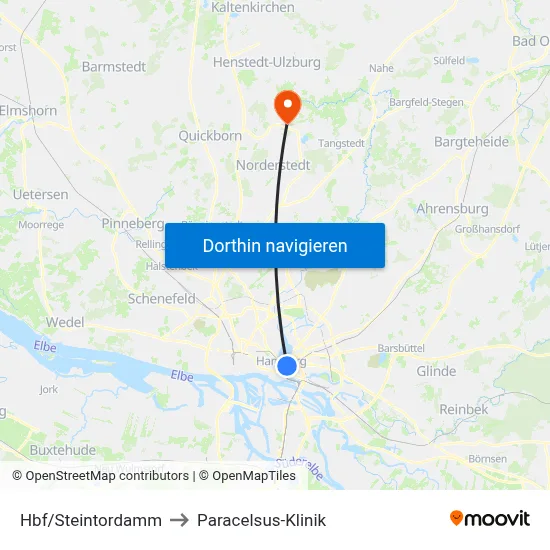 Hbf/Steintordamm to Paracelsus-Klinik map