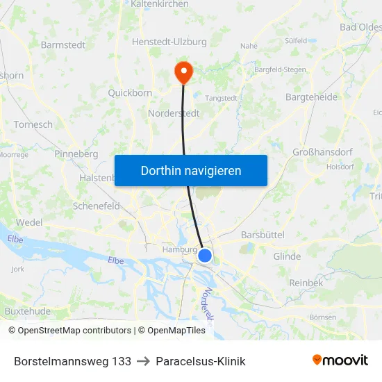 Borstelmannsweg 133 to Paracelsus-Klinik map