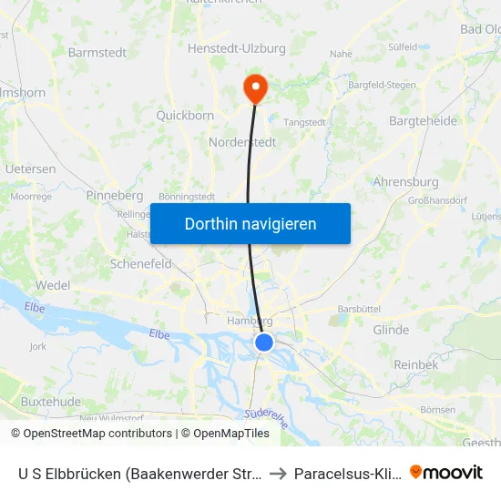 U S Elbbrücken (Baakenwerder Straße) to Paracelsus-Klinik map