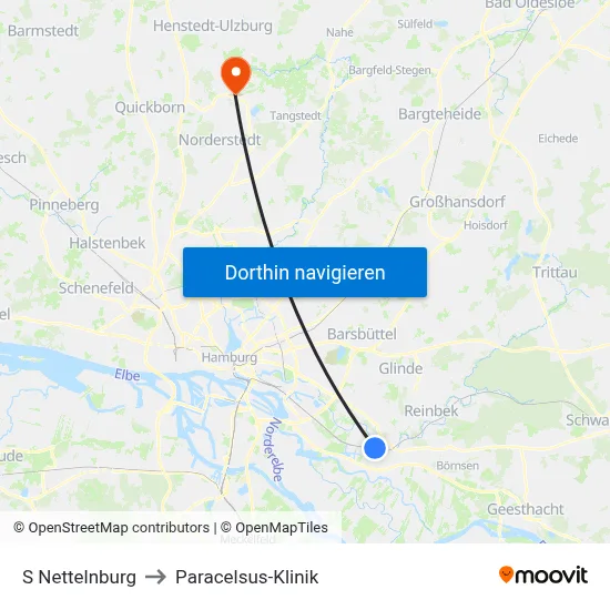 S Nettelnburg to Paracelsus-Klinik map