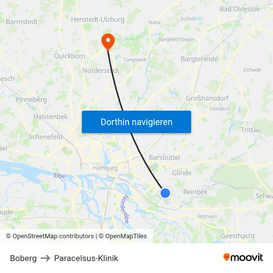 Boberg to Paracelsus-Klinik map