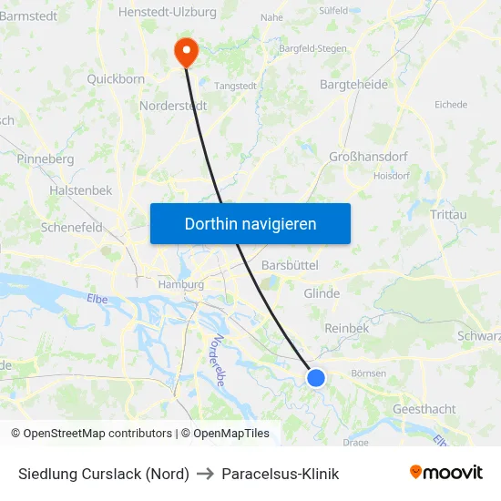 Siedlung Curslack (Nord) to Paracelsus-Klinik map