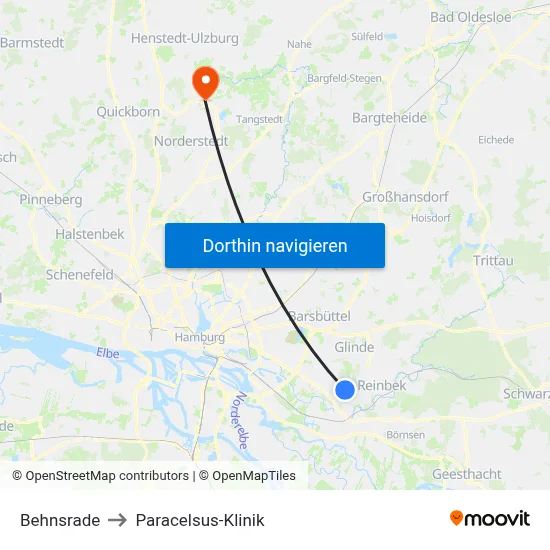 Behnsrade to Paracelsus-Klinik map