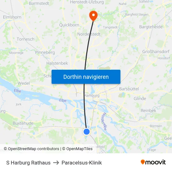S Harburg Rathaus to Paracelsus-Klinik map