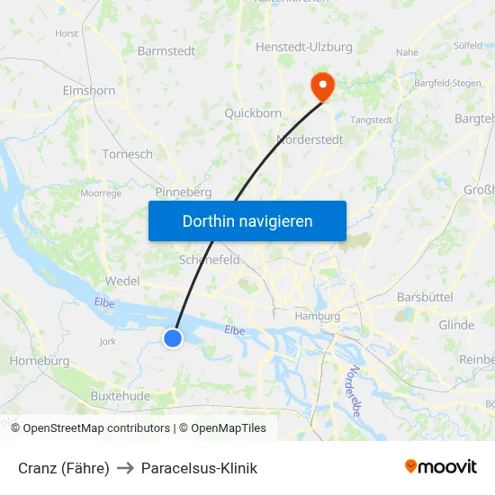Cranz (Fähre) to Paracelsus-Klinik map