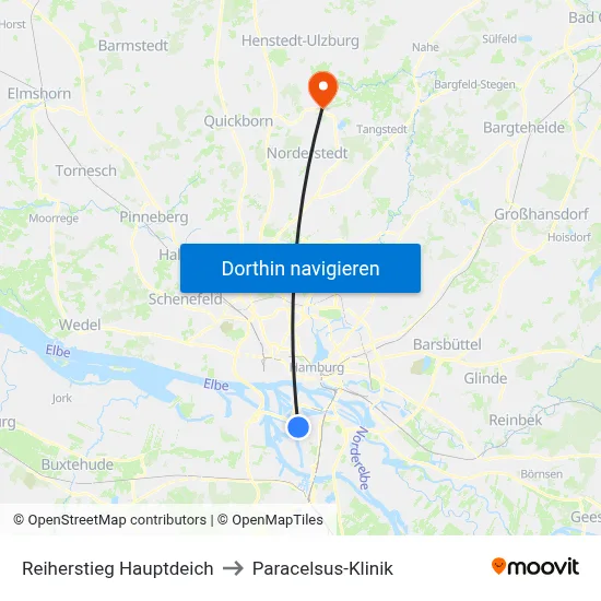 Reiherstieg Hauptdeich to Paracelsus-Klinik map