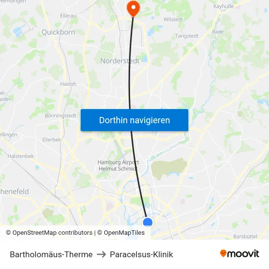 Bartholomäus-Therme to Paracelsus-Klinik map