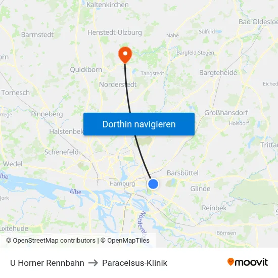 U Horner Rennbahn to Paracelsus-Klinik map