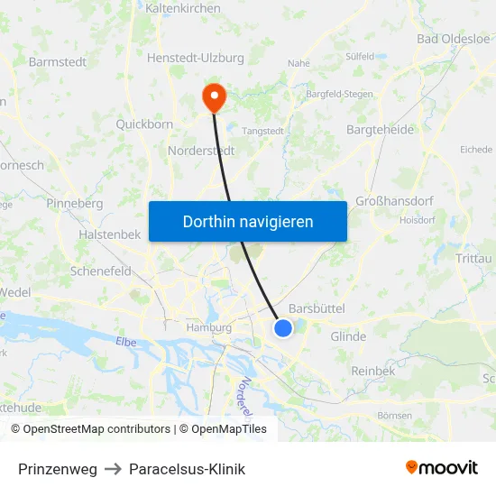 Prinzenweg to Paracelsus-Klinik map
