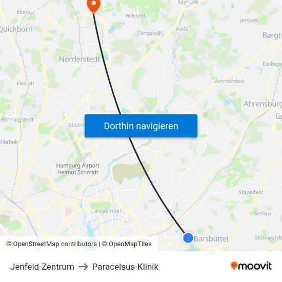 Jenfeld-Zentrum to Paracelsus-Klinik map