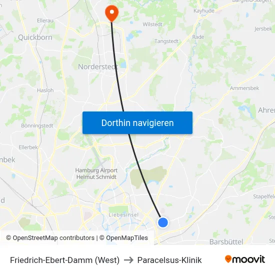 Friedrich-Ebert-Damm (West) to Paracelsus-Klinik map