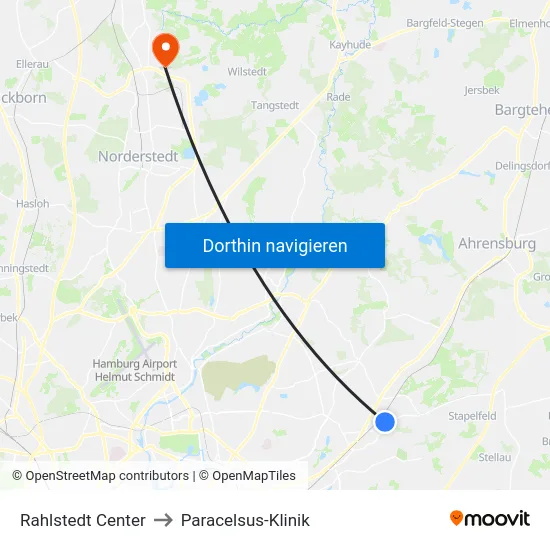 Rahlstedt Center to Paracelsus-Klinik map